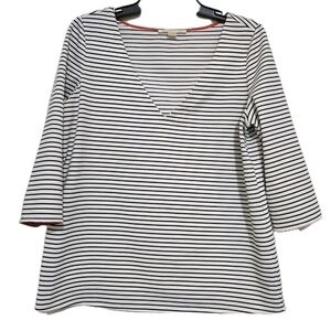 COOPER & ELLA size Medium Striped V Neck 3/4 Sleeve‎ Stretch Top Classic White